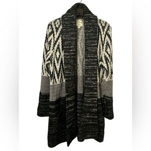 Lucky Brand Geometric Print Cardigan Sweater Womens SZ XL Chunky Knit Pockets